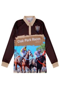 訂製長袖棕色Polo恤熱升華  全件印花Polo恤  澳洲  賽馬比賽  馬術運動  P1583 